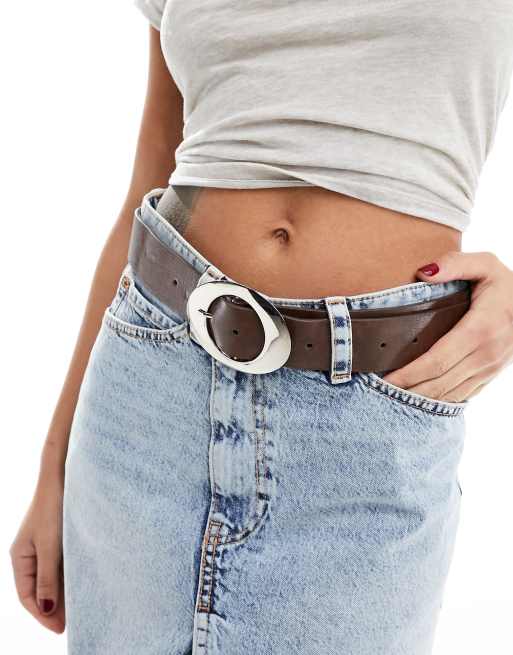 ASOS DESIGN wide waist belt with oval gold buckle