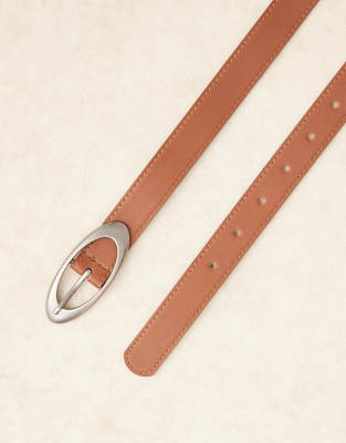 Shop Asos Design Oval Buckle Waist And Hip Jeans Belt In Brown