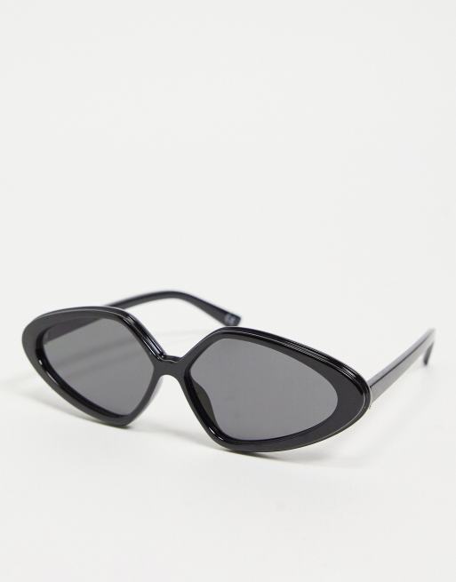 ASOS DESIGN oval cat eye sunglasses in shiny black BLACK ASOS