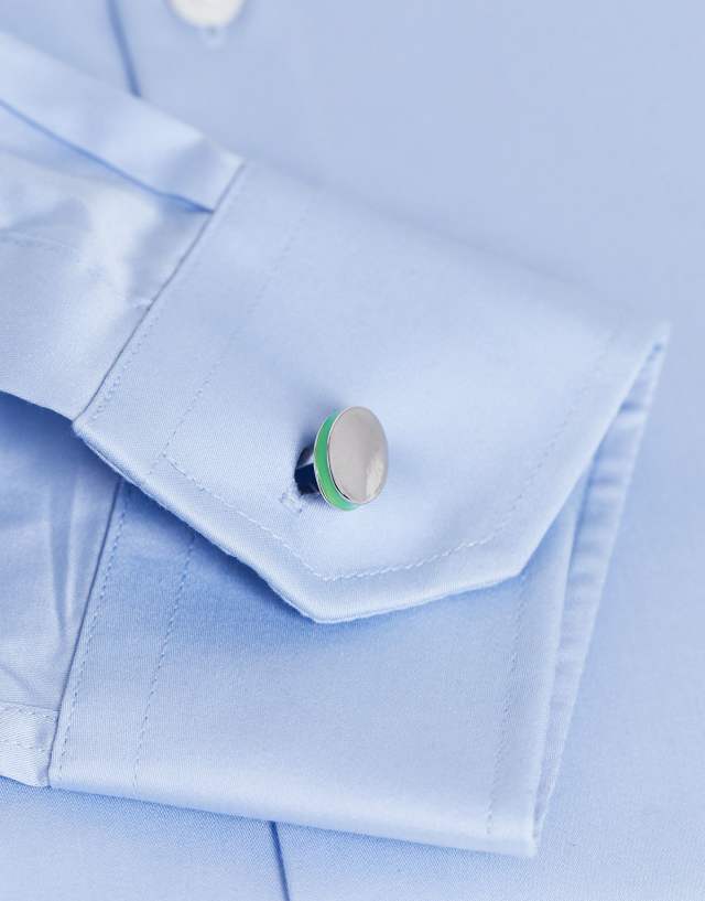 ASOS DESIGN oval cufflinks with green enamel edge in silver tone