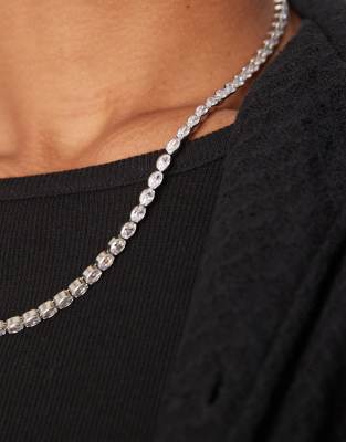 Asos Design Oval Diamante Tennis Necklace In Metallic