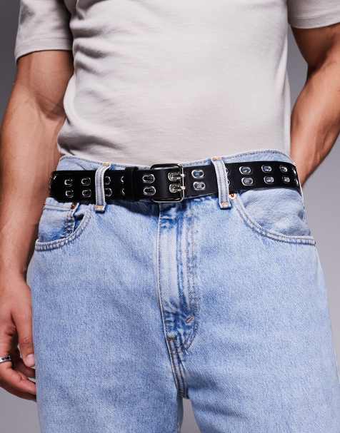 ASOS DESIGN oval eyelet belt in black - view 1