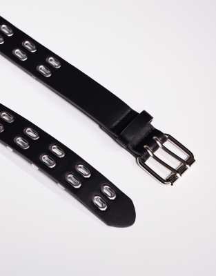 Asos Design Oval Eyelet Belt In Black
