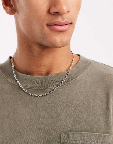 ASOS DESIGN oval link chain necklace with ball detailing in silver  