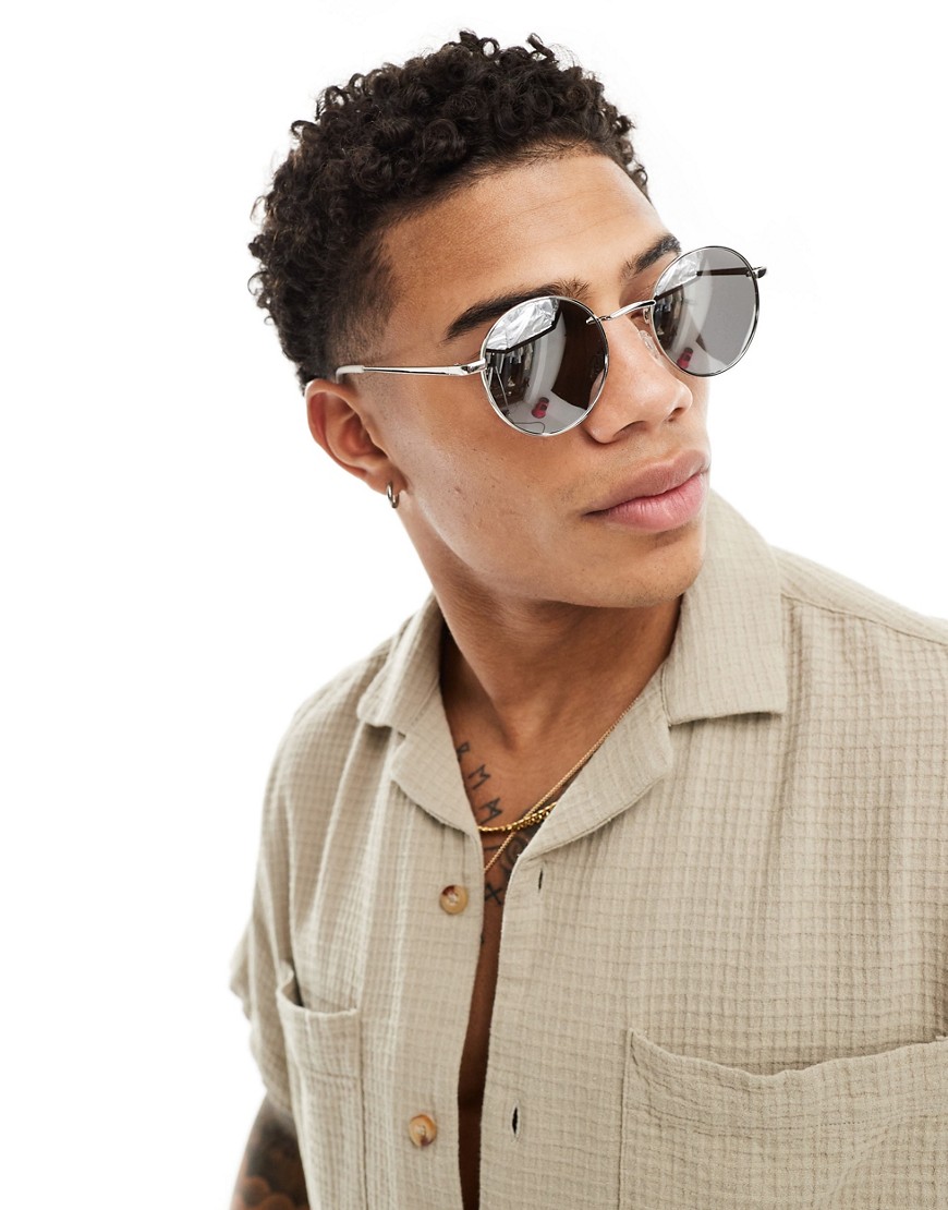Asos Design Oval Metal Sunglasses With Black Lens In Silver