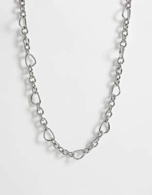 Asos Design Oval Molten Link Chain Necklace In Silver