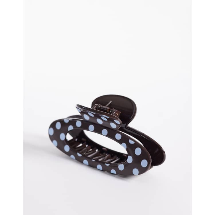 ASOS DESIGN oval polka dot hair claw clip in blue and brown  display picture 1