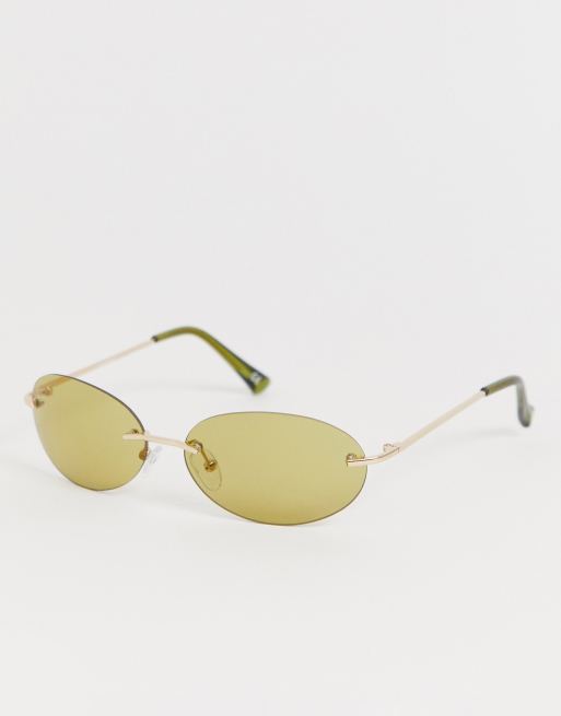 ASOS DESIGN oval rimless sunglasses with olive lenses