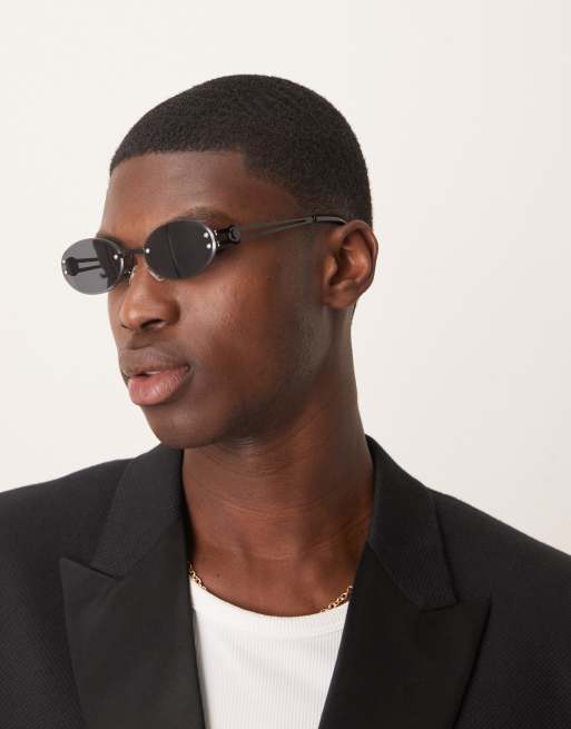 ASOS DESIGN oval rimless sunglasses with smoke lens and black temples