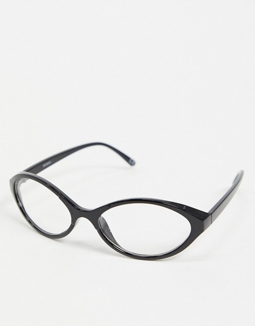 ASOS DESIGN oval shaped glasses in black with clear lens