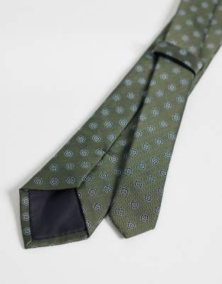 Asos Design Oval Spotted Print Necktie In Green