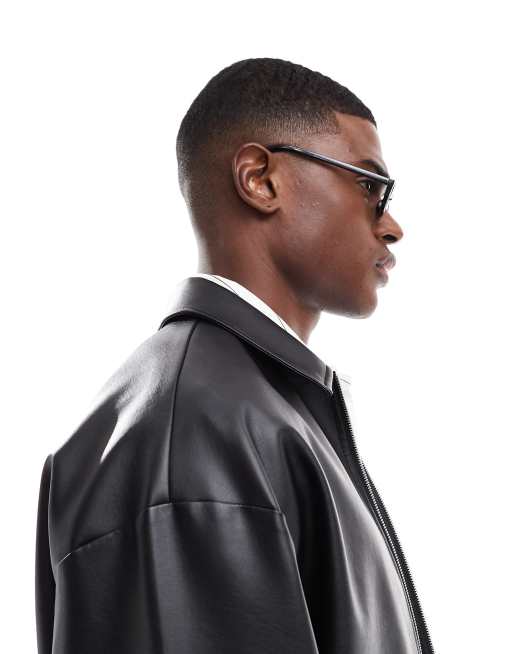 ASOS DESIGN oval sunglasses in black with black lens  , 2 of 4