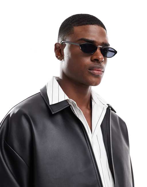 ASOS DESIGN oval sunglasses in black with black lens  , 3 of 4