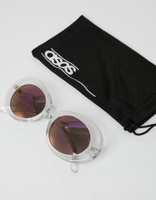 ASOS DESIGN oval sunglasses in clear with purple mirror lens