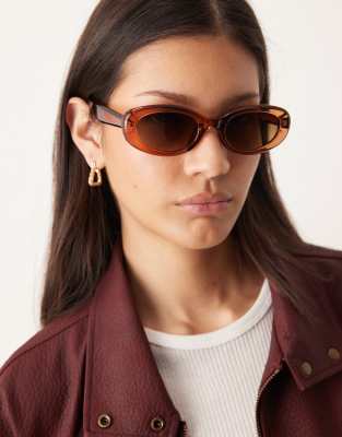 Asos Design Oval Sunglasses In Brown