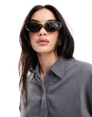 Asos Design Oval Sunglasses In Crystal Green