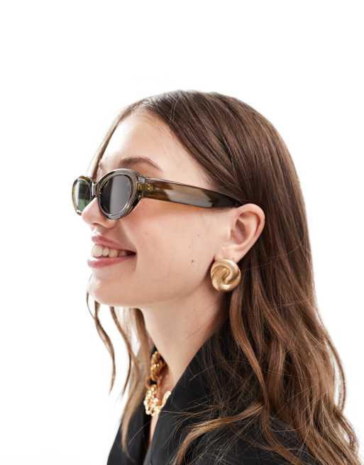 ASOS DESIGN oval sunglasses in crystal green , 3 of 4