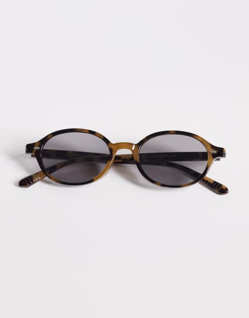 ASOS DESIGN oval sunglasses in green tortoise with smoke lenses, 3 of 3