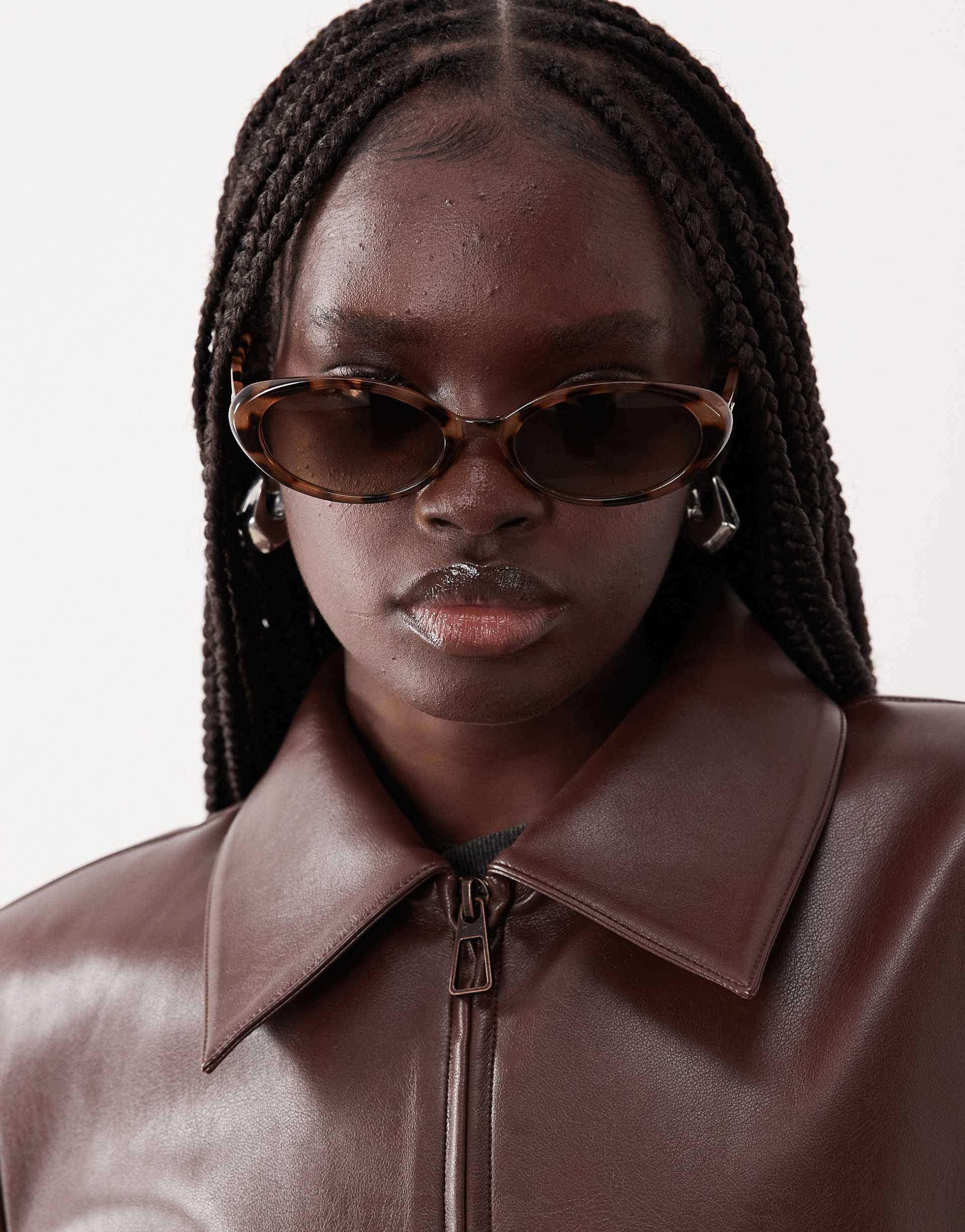 asos design oval sunglasses in milky tort