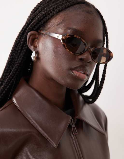 ASOS DESIGN oval sunglasses in milky tort, 2 of 3