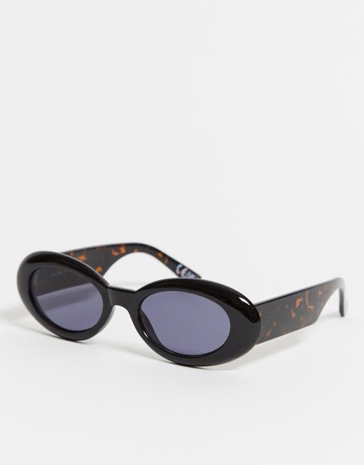 Asos Design Oval Sunglasses In Shiny Black With Tort Arms Asos 2967