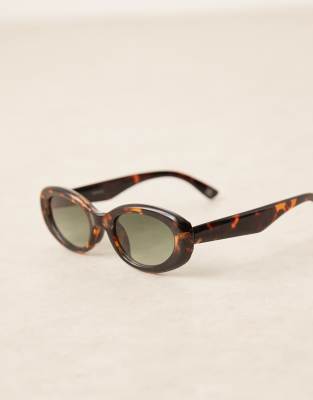 Asos Design Oval Sunglasses In Brown