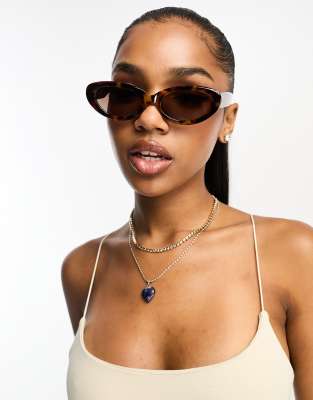 Asos Design Oval Sunglasses In Tort-brown In Pink