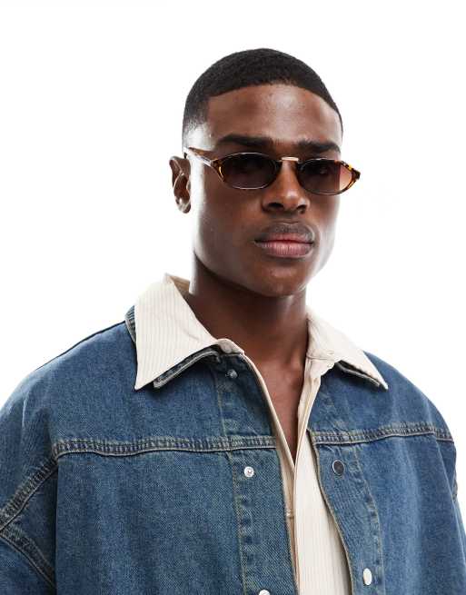 ASOS DESIGN oval sunglasses in tortoise shell with brown lens , 3 of 4