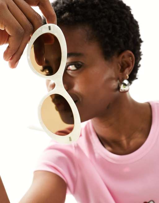 ASOS DESIGN oval sunglasses in white acetate transfer , 4 of 4
