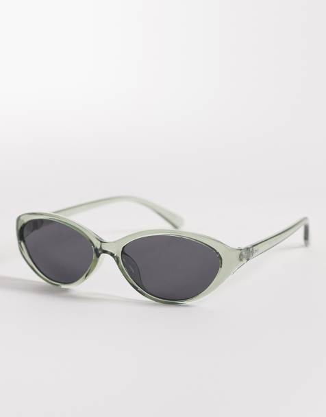 ASOS DESIGN oval sunglasses with green crystal frame and smoke lens - view 1