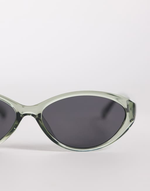 ASOS DESIGN oval sunglasses with green crystal frame and smoke lens, 2 of 3