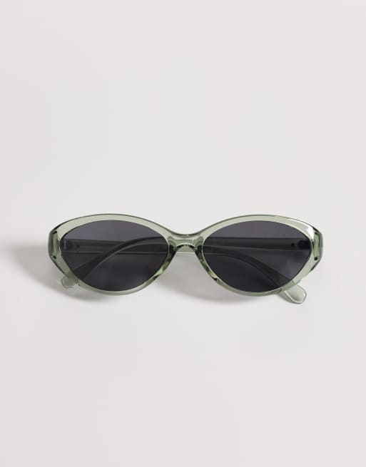 ASOS DESIGN oval sunglasses with green crystal frames and smoke lenses, 3 of 3