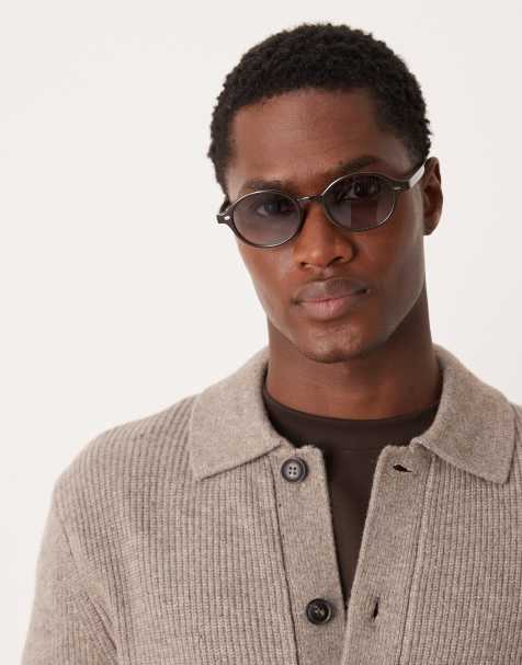 ASOS DESIGN oval sunglasses with light brown lens and brown frame - view 1