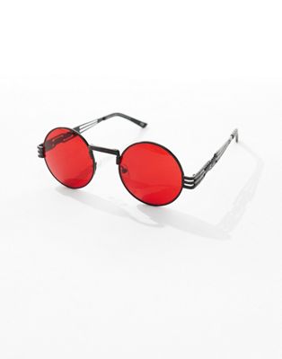 oval sunglasses with red lens in black