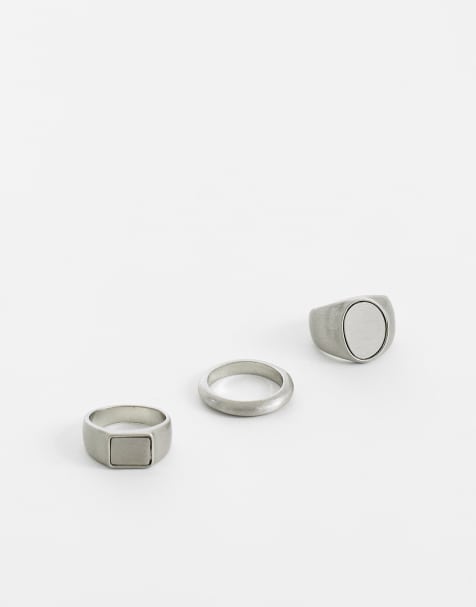 ASOS DESIGN – Ovala klackringar i borstat silver, 3-pack - view 1