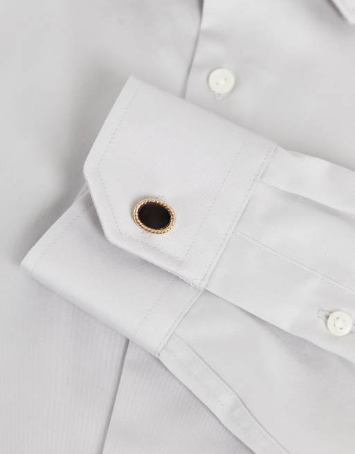 ASOS DESIGN – Ovale Party-Manschettenknöpfe in Schwarz und Goldoptik mit Vintage-Kantendesign