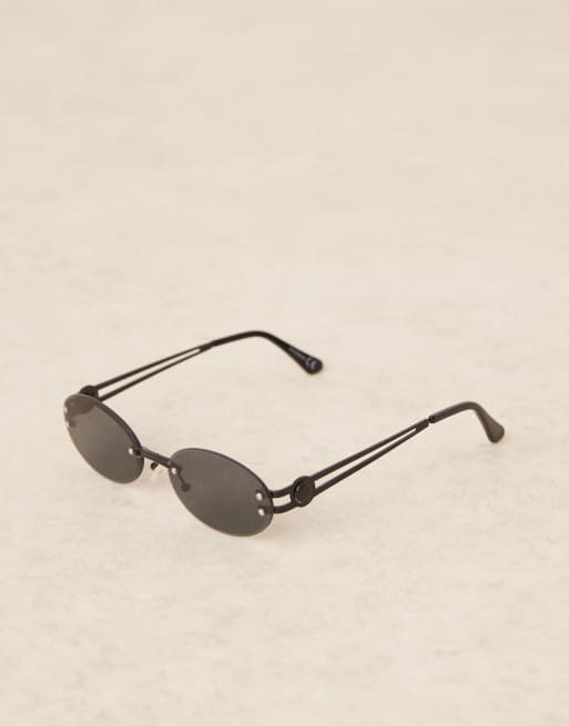 ASOS DESIGN - Ovale randloze zonnebril met rookglazen en zwart metalen montuur, 2 van 3