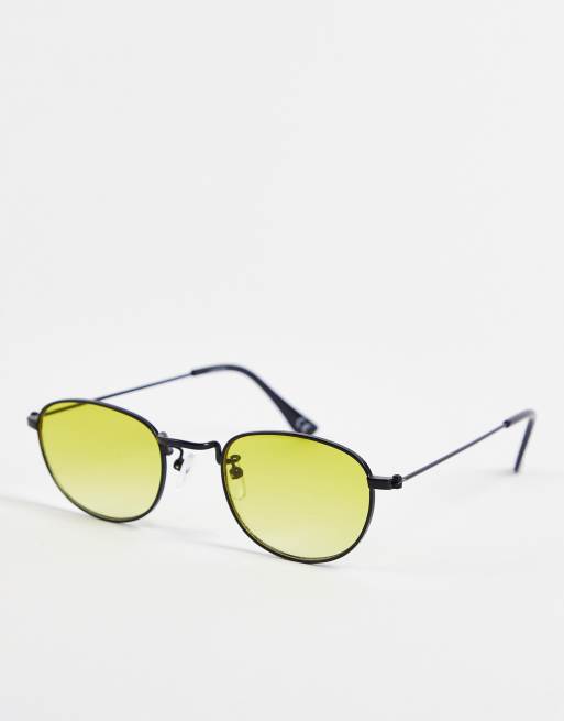 ASOS DESIGN - Ovale solbriller i sort med gult glas 