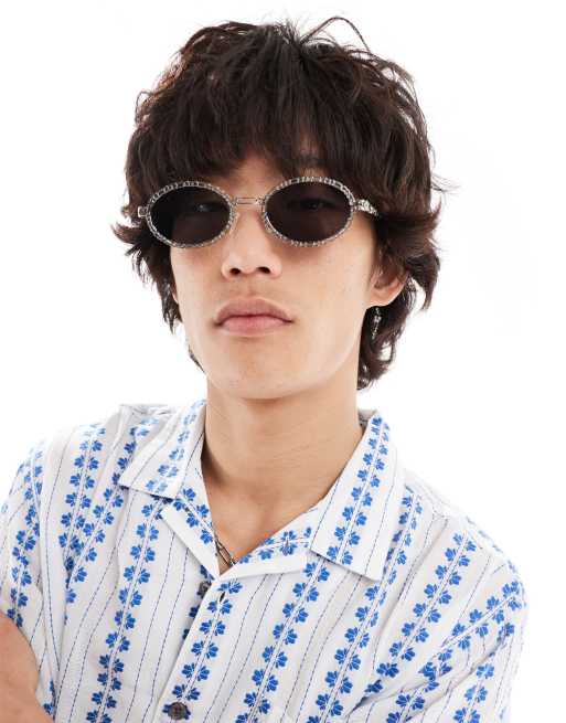 ASOS DESIGN - Ovale solbriller med kædeledsdetalje i sølvfarve i 90'er-stil