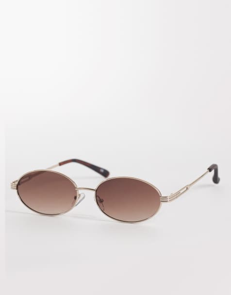 ASOS DESIGN – Ovale Sonnenbrille aus goldfarbenem Metall mit Bügelenden in Schildpattoptik - view 1