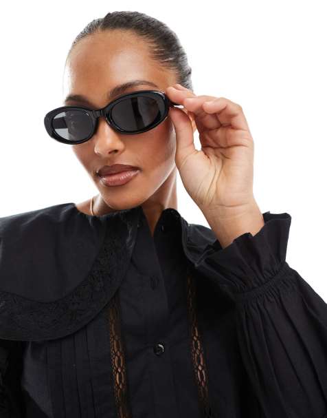 ASOS DESIGN – Ovale Sonnenbrille in glänzendem Schwarz - view 1