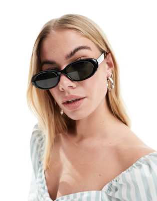 ASOS DESIGN - Ovale Sonnenbrille mit abgeschrägtem Design in Schwarz mit G15-Gläsern