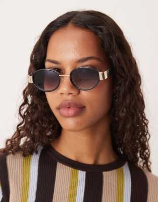 ASOS DESIGN - Ovale Sonnenbrille mit Metallrahmen in Schwarz