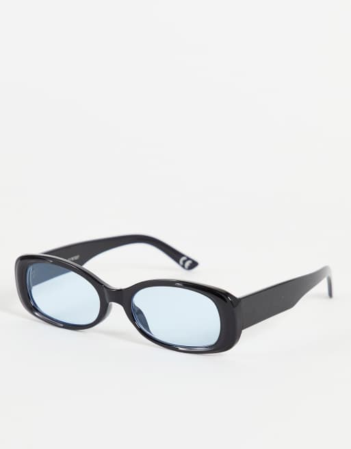 ASOS DESIGN - Ovale sorte solbriller med blå glas