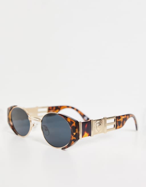 ASOS DESIGN - Ovale zonnebril in tortoise en goud met rookglazen, 3 van 4