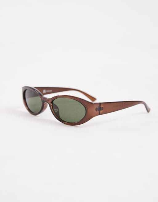 ASOS DESIGN - Ovale zonnebril met doorlopend model in kristalbruin, 2 van 3