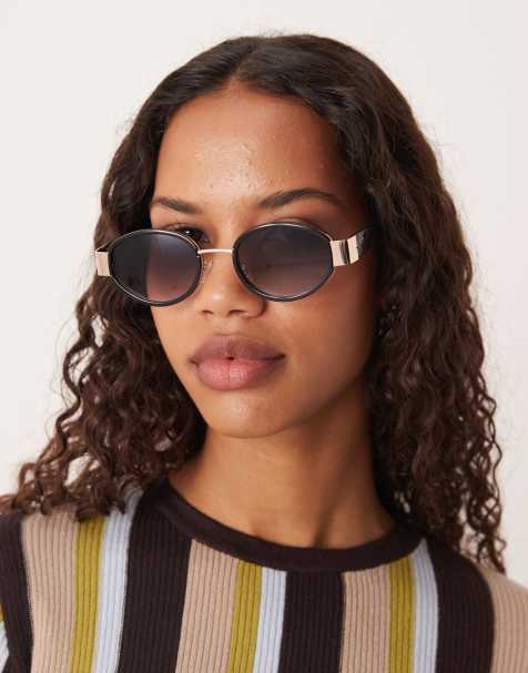 ASOS DESIGN - Ovale zonnebril met metalen montuur in zwart - view 1
