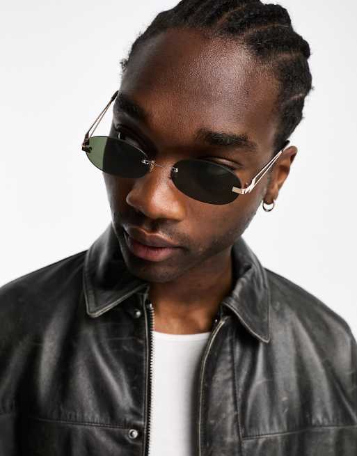 ASOS DESIGN - Ovale zonnebril zonder rand in goud met tortoise detail en rookglazen