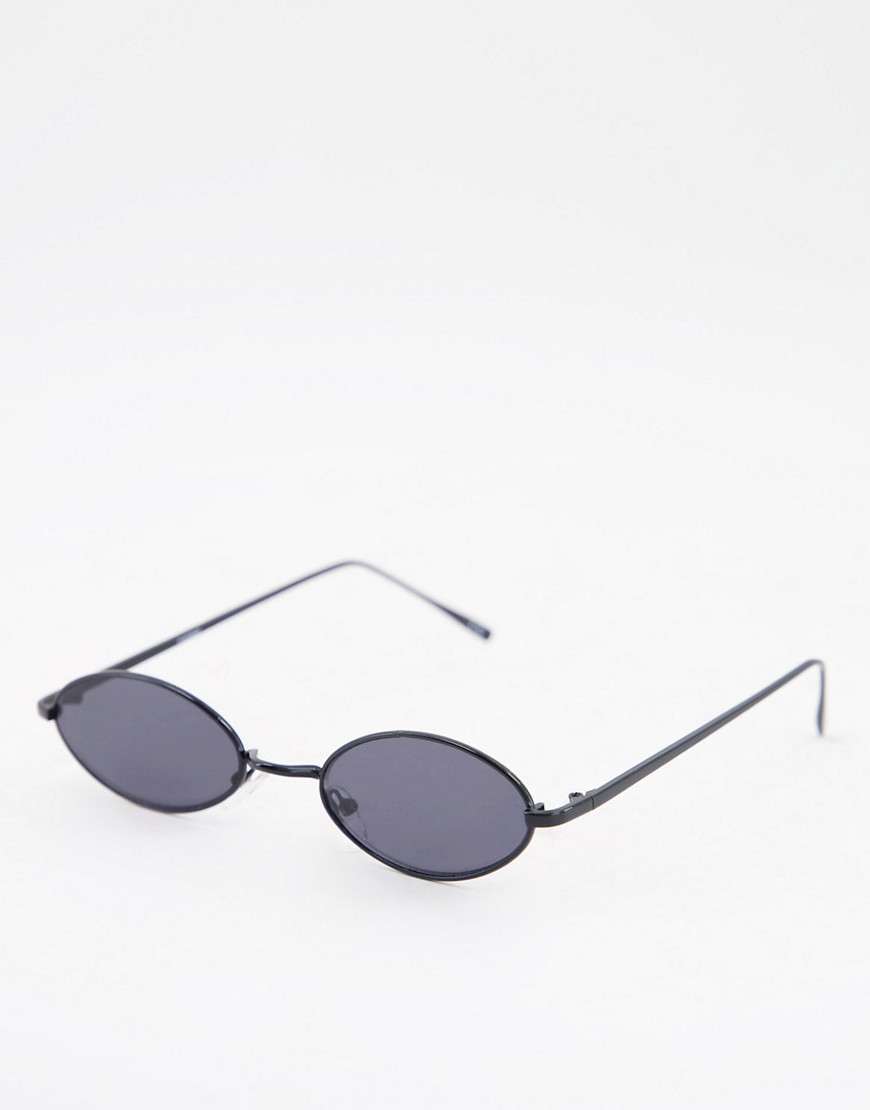 ASOS DESIGN - Ovalen 90s mini-zonnebril in zwart met rokerige glazen