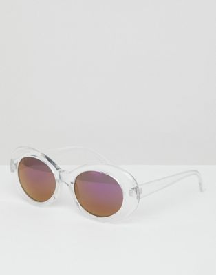 ASOS DESIGN - Ovalen zonnebril met doorzichtige glazen met paarse glans-Goud